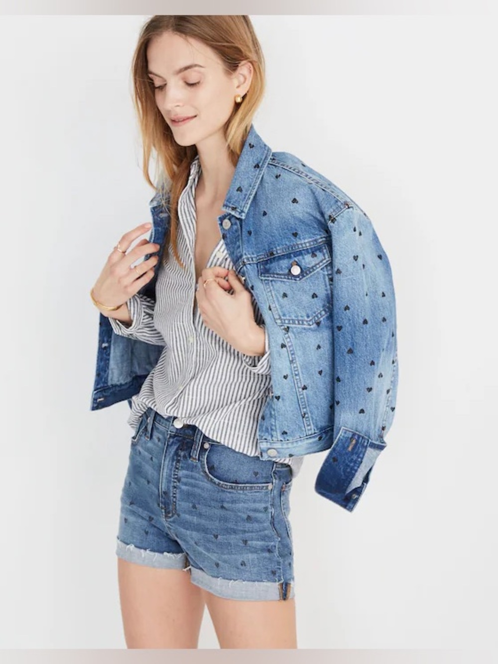 Madewell Boxy-Crop Jean Jacket: Heart Print Edition